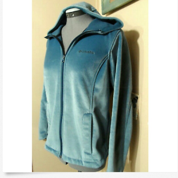 COLUMBIA Velour Hoodie Jacket S Dusty Blue warm! - Picture 4 of 7